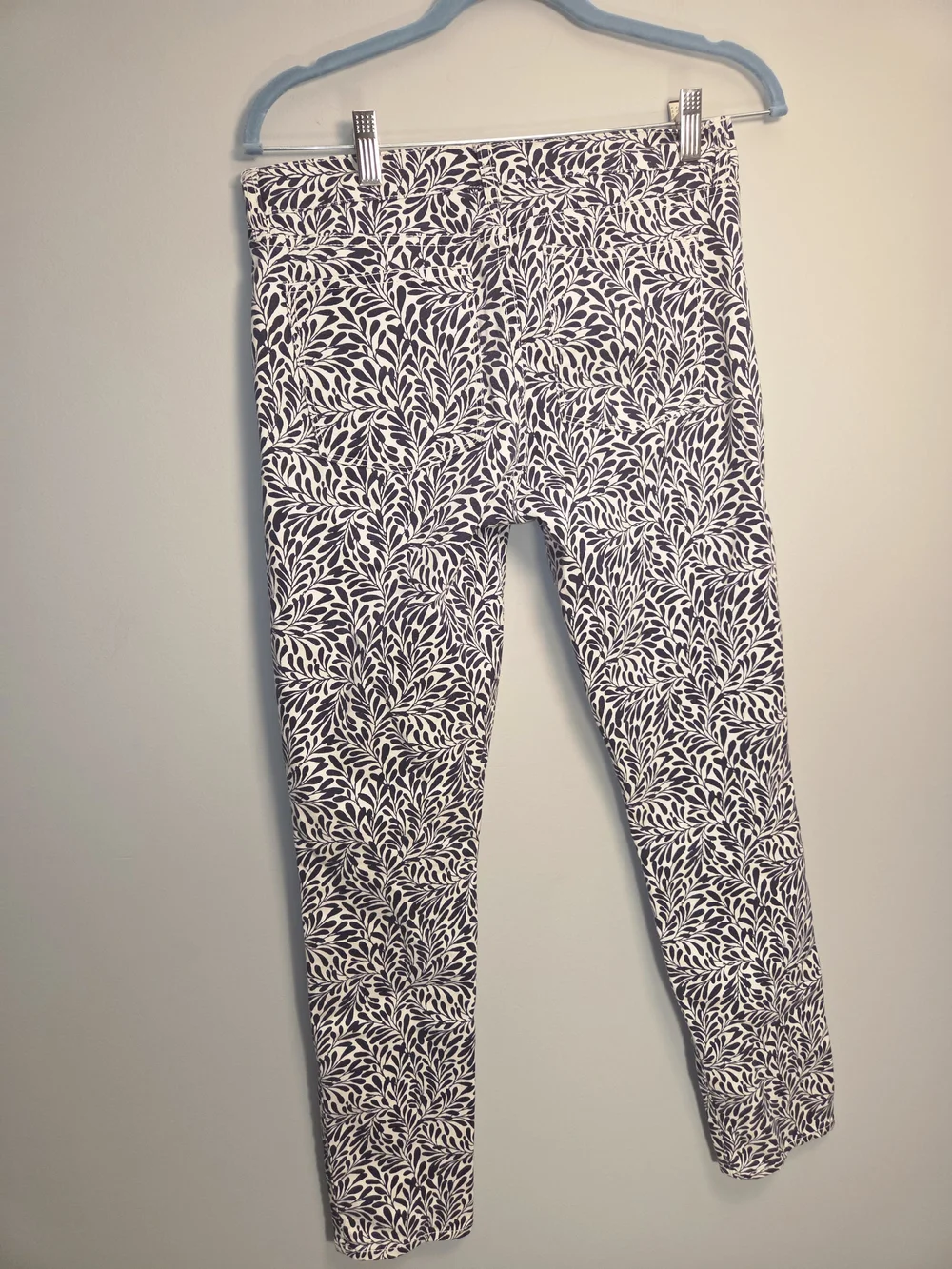 J.Crew Midrise Toothpick Skinny Jeans Navy Blue White Ivy Fern Leaf Print.